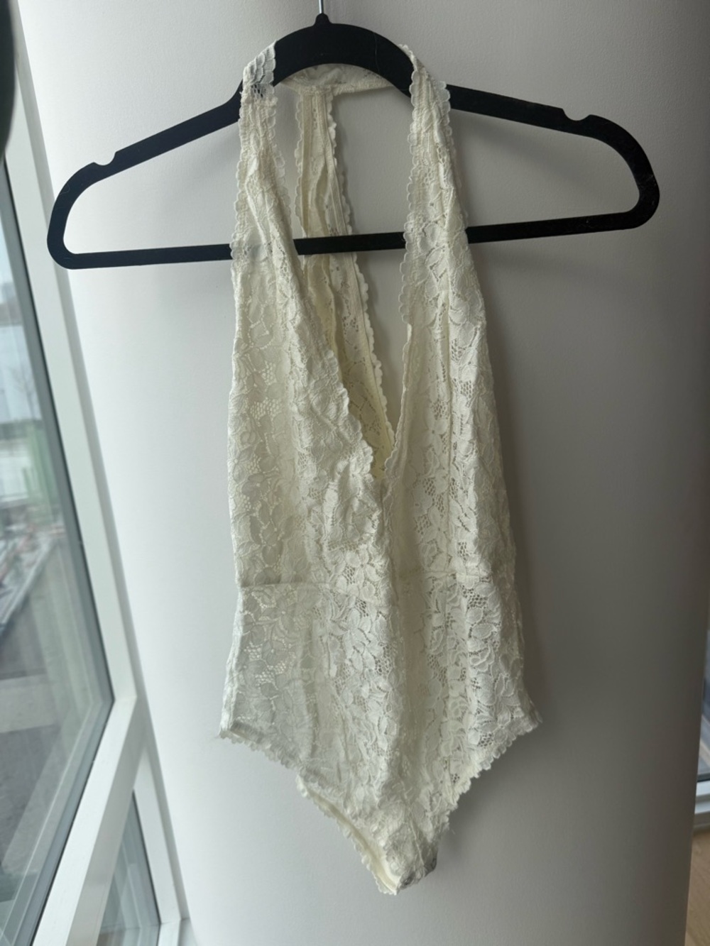Free People Cream Lace Halter Bodysuit